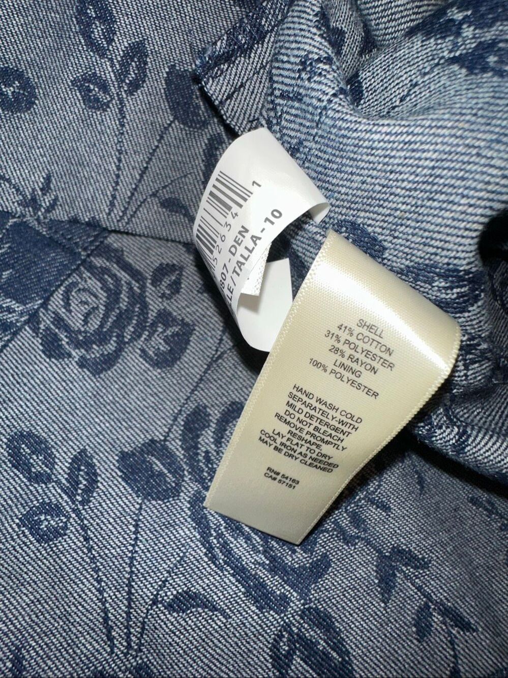 Eliza J Size 10 Denim Floral Shirt Dress Blue Rhinestone Button Front Mini - Picture 9 of 12